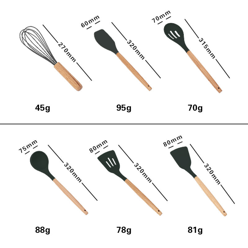 Wooden Handle Silicone Cooking Utensils Set - Scoop and shovel kit