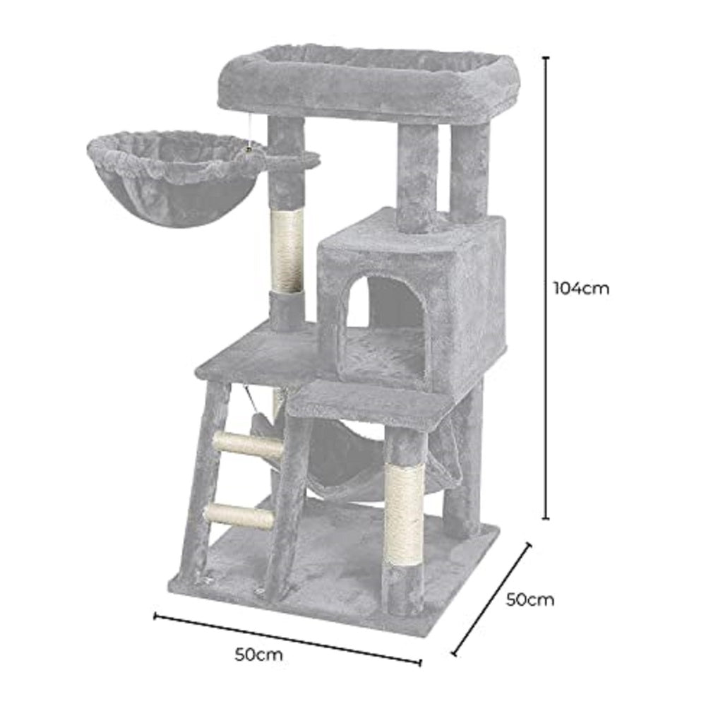 Floofi 104cm Plush Cat Condo Cat Tree Light Grey FI-CT-166-ZZ - Pet Care > Cat Supplies