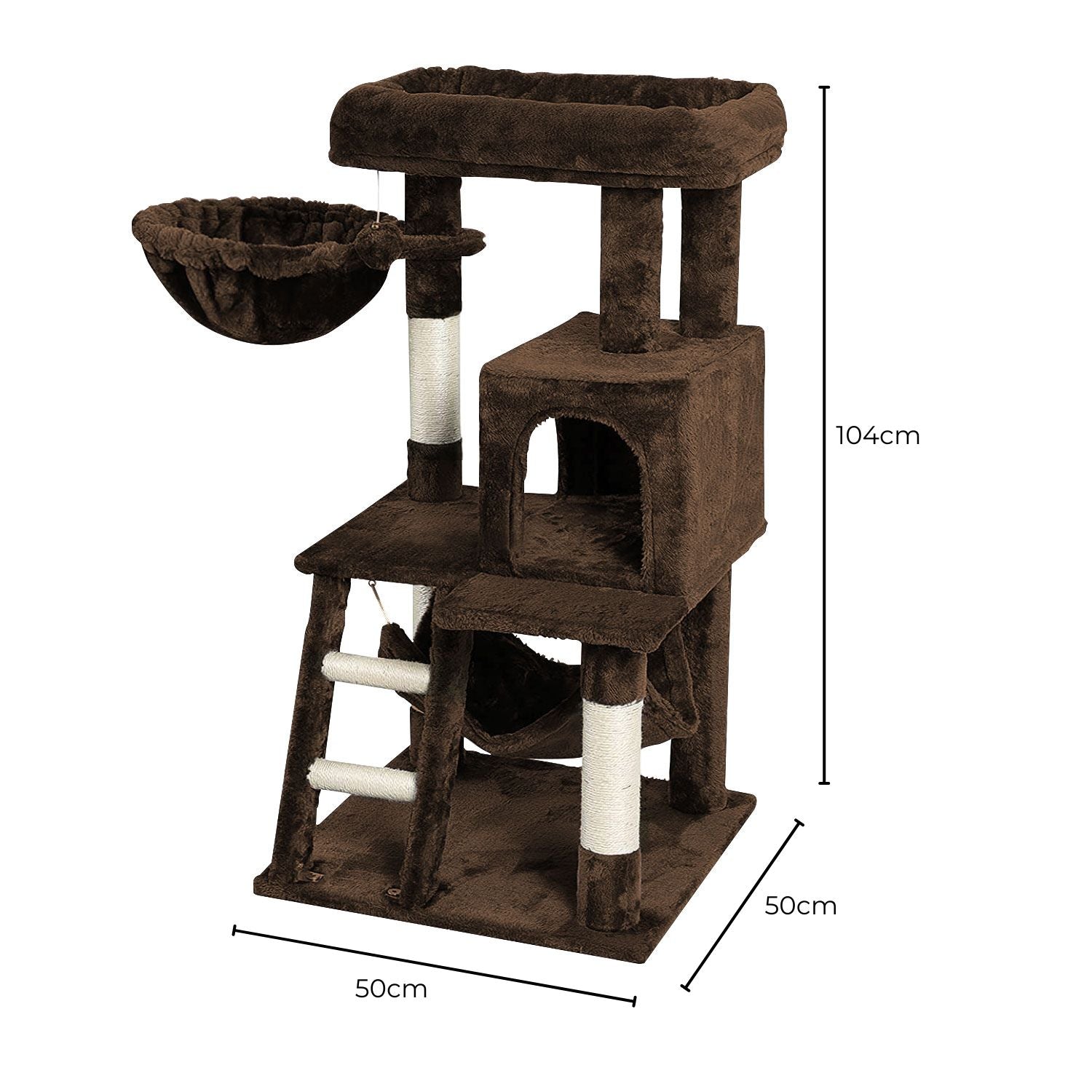 Floofi 104cm Plush Cat Condo Cat Tree Brown FI-CT-167-ZZ - Pet Care > Cat Supplies