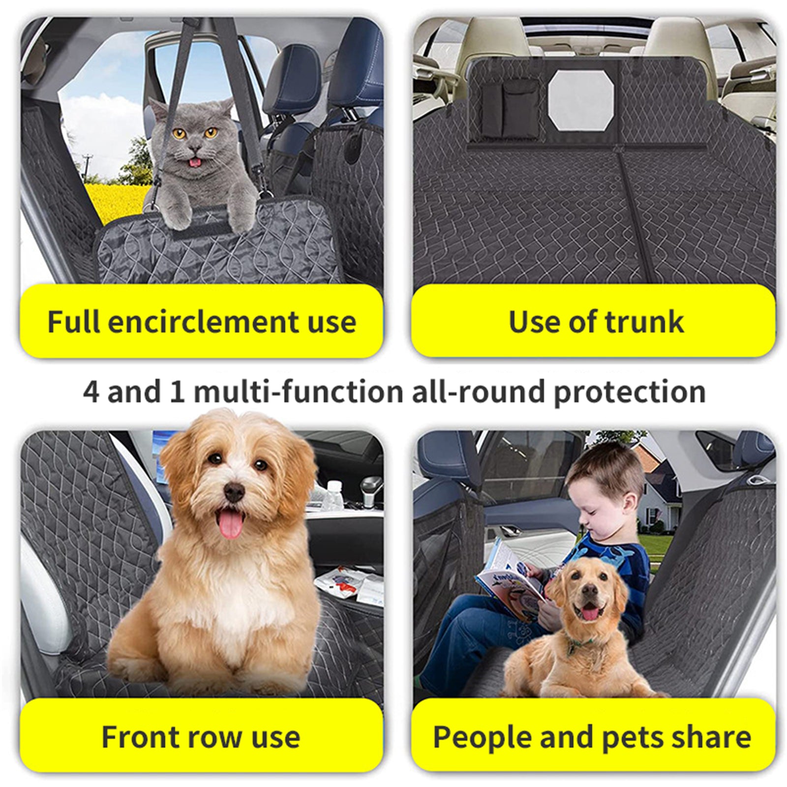 Pawfriends 4-in-1 Multi-Function Car Back Seat Cover Pet Dog Waterproof Hammock Protective - Pet Care > Dog Supplies