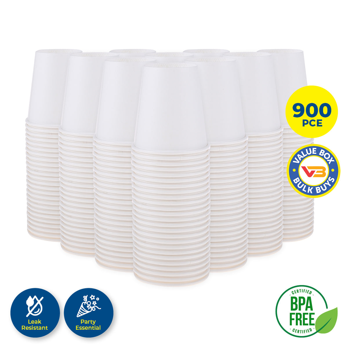 Party Central 900PCE White Paper Cups Disposable Leak Resistant 200ml - Occasions > Disposable Tableware