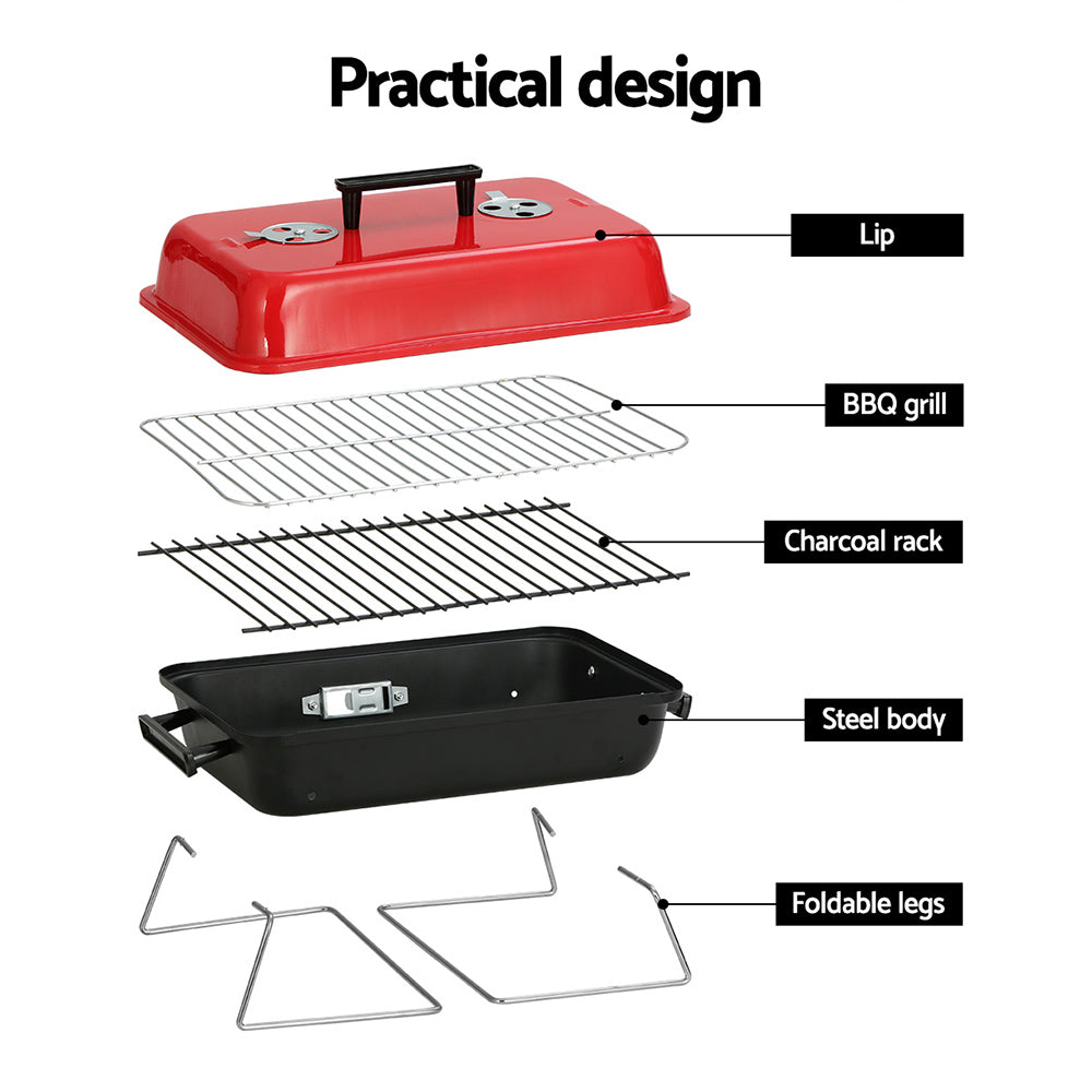 Grillz Charcoal BBQ Portable Grill Camping Barbecue Outdoor Cooking Smoker - Home & Garden > BBQ