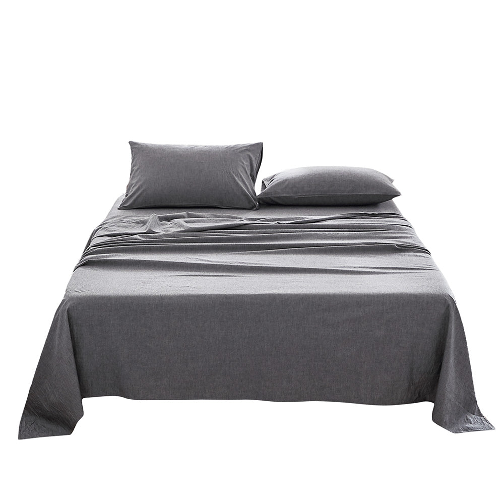 Cosy Club Washed Cotton Sheet Set Single Black - Home & Garden > Bedding