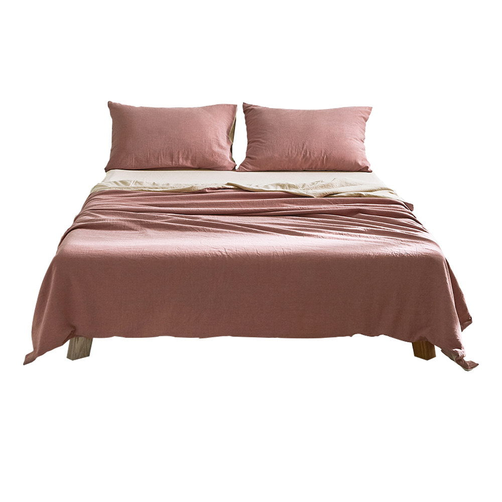 Cosy Club Sheet Set Cotton Sheets Single Red Beige - Home & Garden > Bedding