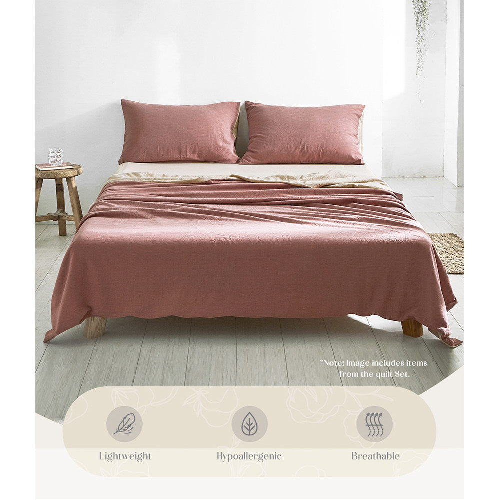 Cosy Club Sheet Set Cotton Sheets Single Red Beige - Home & Garden > Bedding