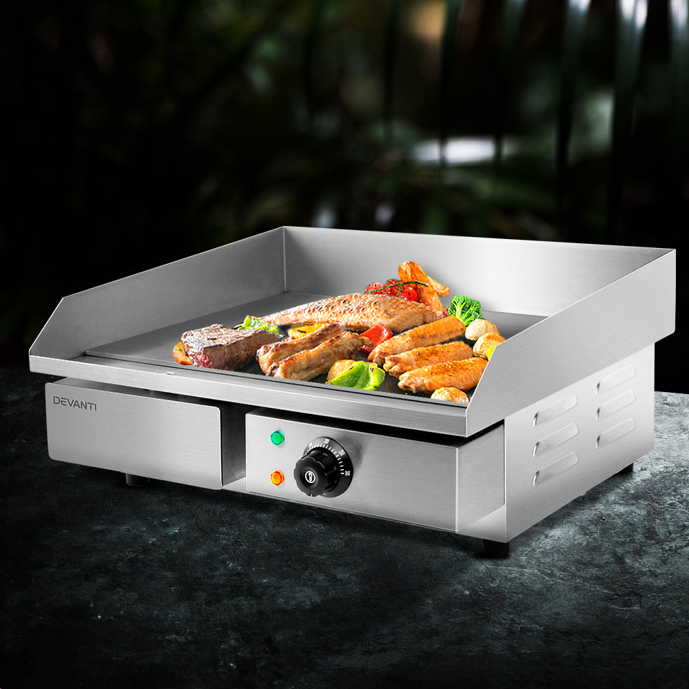 Devanti Commercial Electric Griddle BBQ Grill Pan Hot Plate Stainless Steel - Appliances > Kitchen Appliances