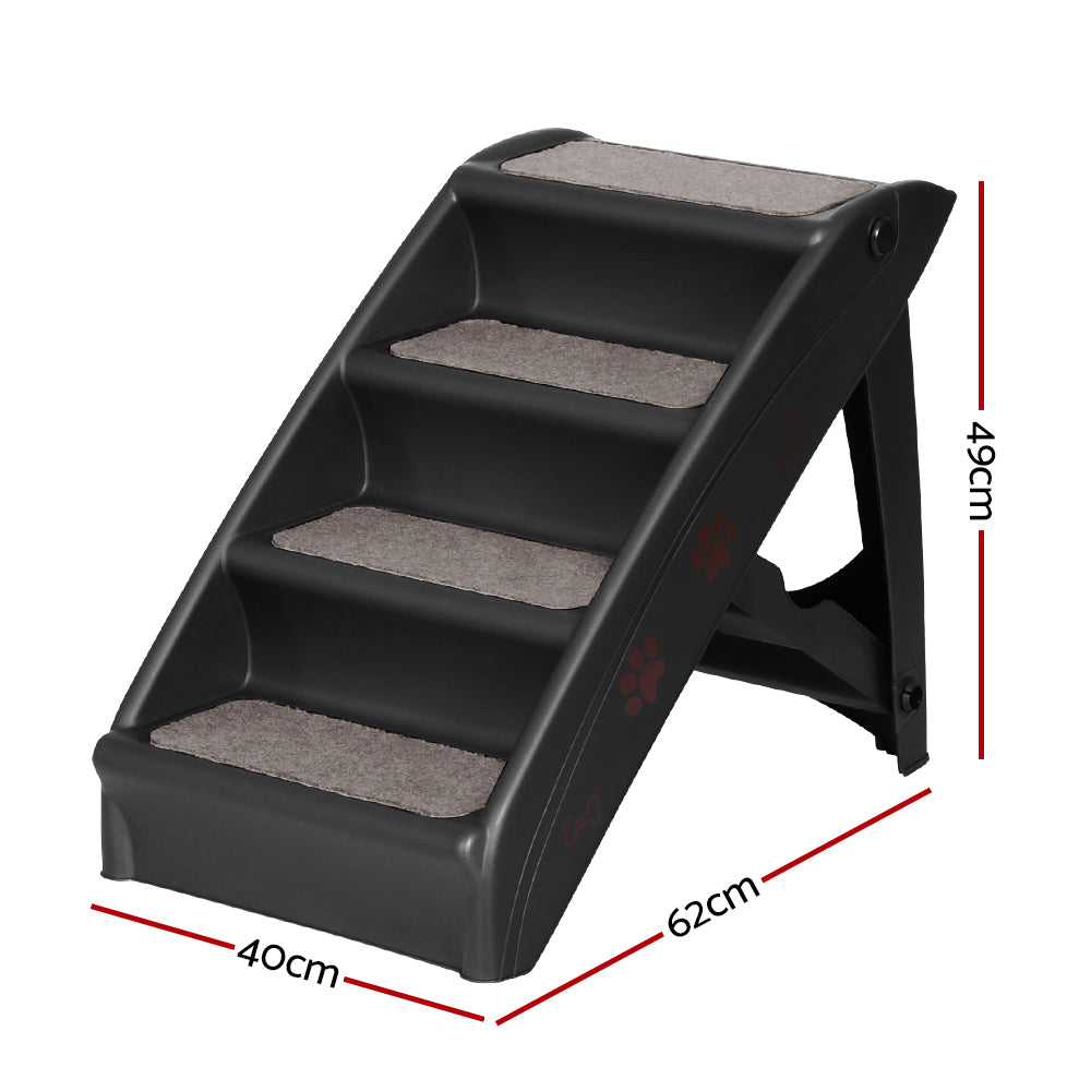 i.Pet Dog Ramp Steps For Bed Sofa Car Pet Stairs Ladder Portable Foldable Black - Pet Care > Dog Supplies