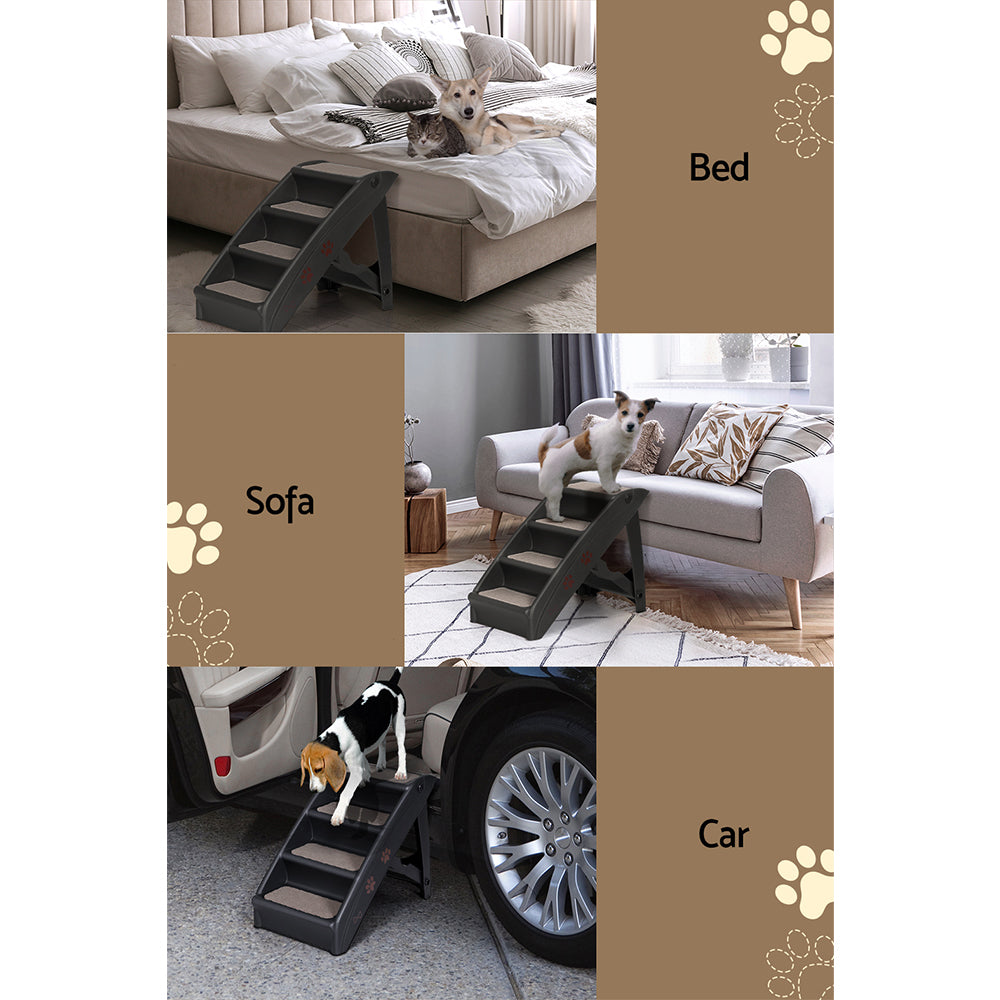 i.Pet Dog Ramp Steps For Bed Sofa Car Pet Stairs Ladder Portable Foldable Black - Pet Care > Dog Supplies