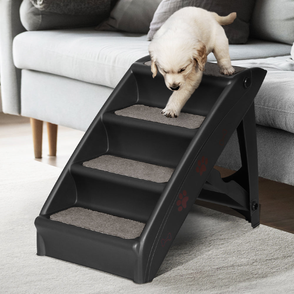 i.Pet Dog Ramp Steps For Bed Sofa Car Pet Stairs Ladder Portable Foldable Black - Pet Care > Dog Supplies