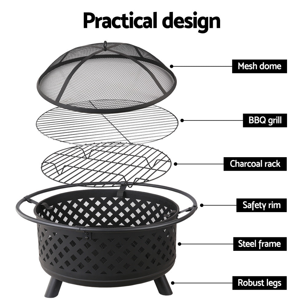 Grillz Fire Pit BBQ Grill 76cm - Home & Garden > BBQ