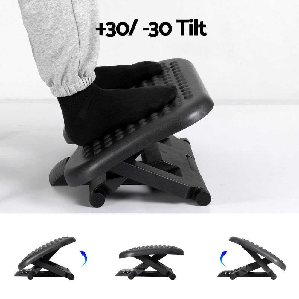 Artiss Foot Rest Stool Office Under Desk Angle Adjustable Footrest Massage Black - Furniture > Office