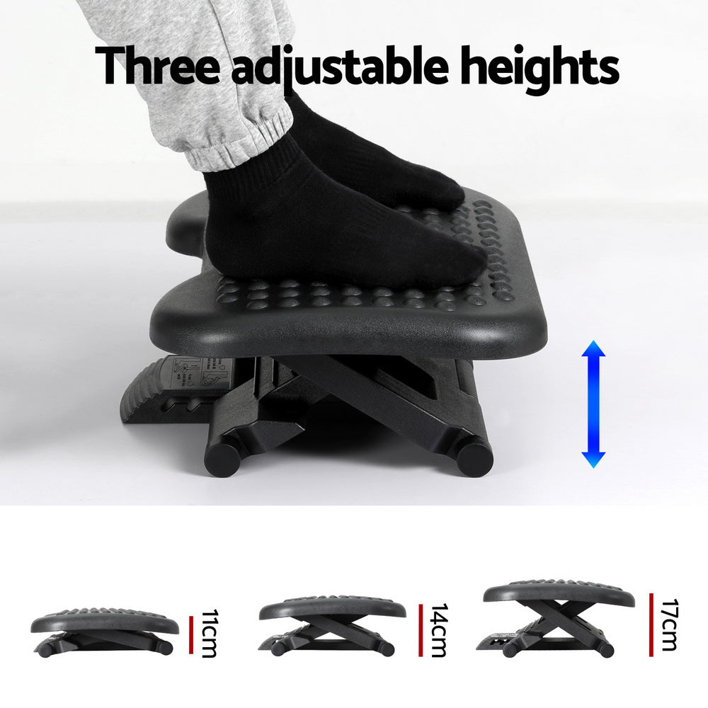 Artiss Foot Rest Stool Office Under Desk Angle Adjustable Footrest Massage Black - Furniture > Office