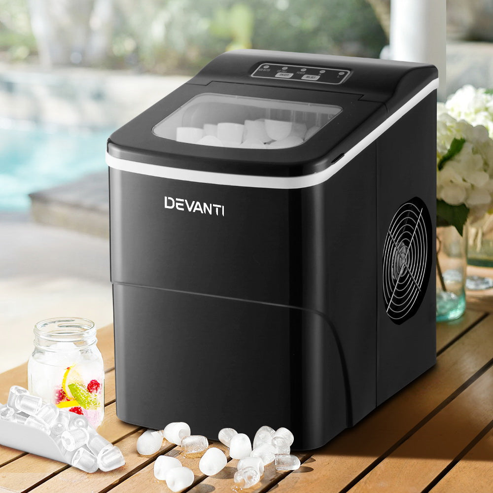 DEVANTi Portable Ice Cube Maker Machine 2L Home Bar Benchtop Easy Quick Black - Appliances > Kitchen Appliances