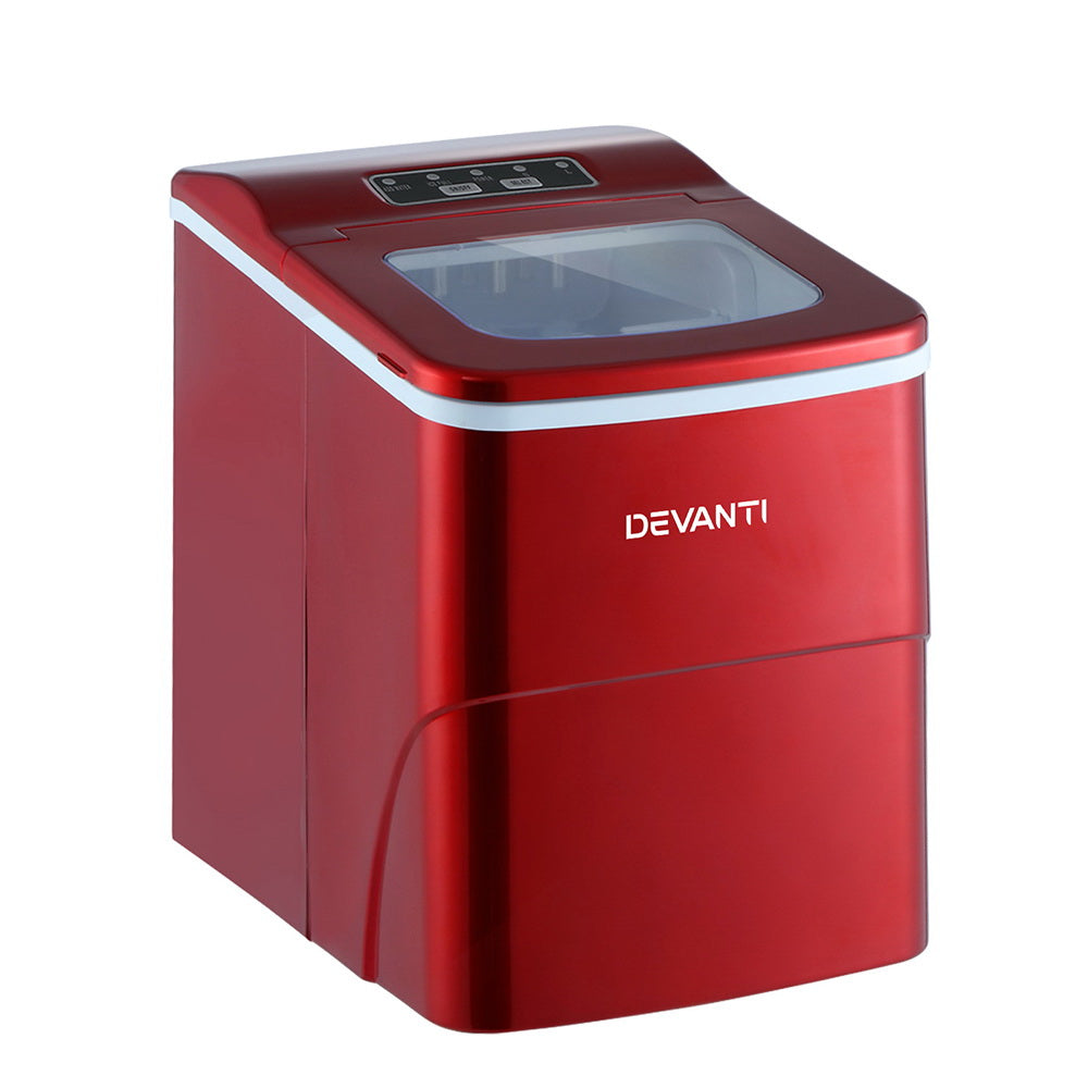 DEVANTi Portable Ice Cube Maker Machine 2L Home Bar Benchtop Easy Quick Red - Appliances > Kitchen Appliances