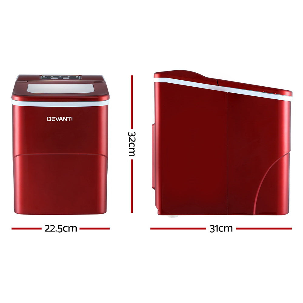 DEVANTi Portable Ice Cube Maker Machine 2L Home Bar Benchtop Easy Quick Red - Appliances > Kitchen Appliances