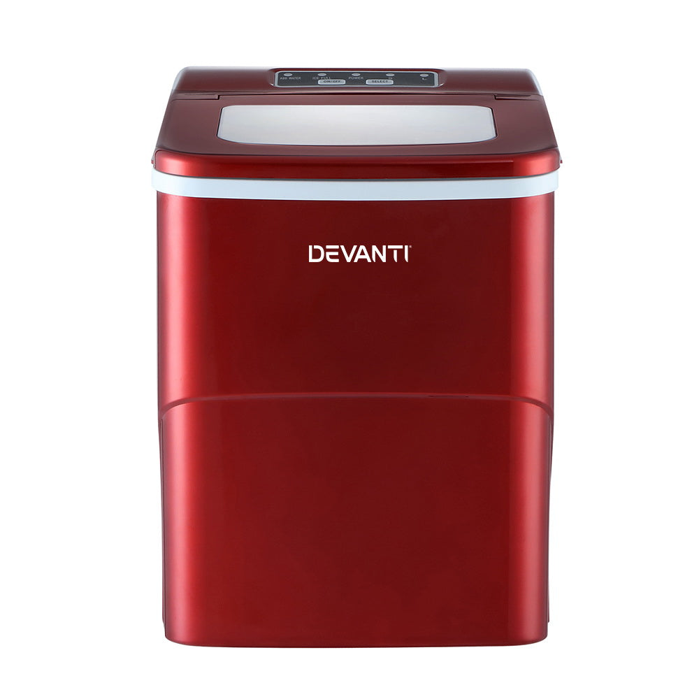 DEVANTi Portable Ice Cube Maker Machine 2L Home Bar Benchtop Easy Quick Red - Appliances > Kitchen Appliances