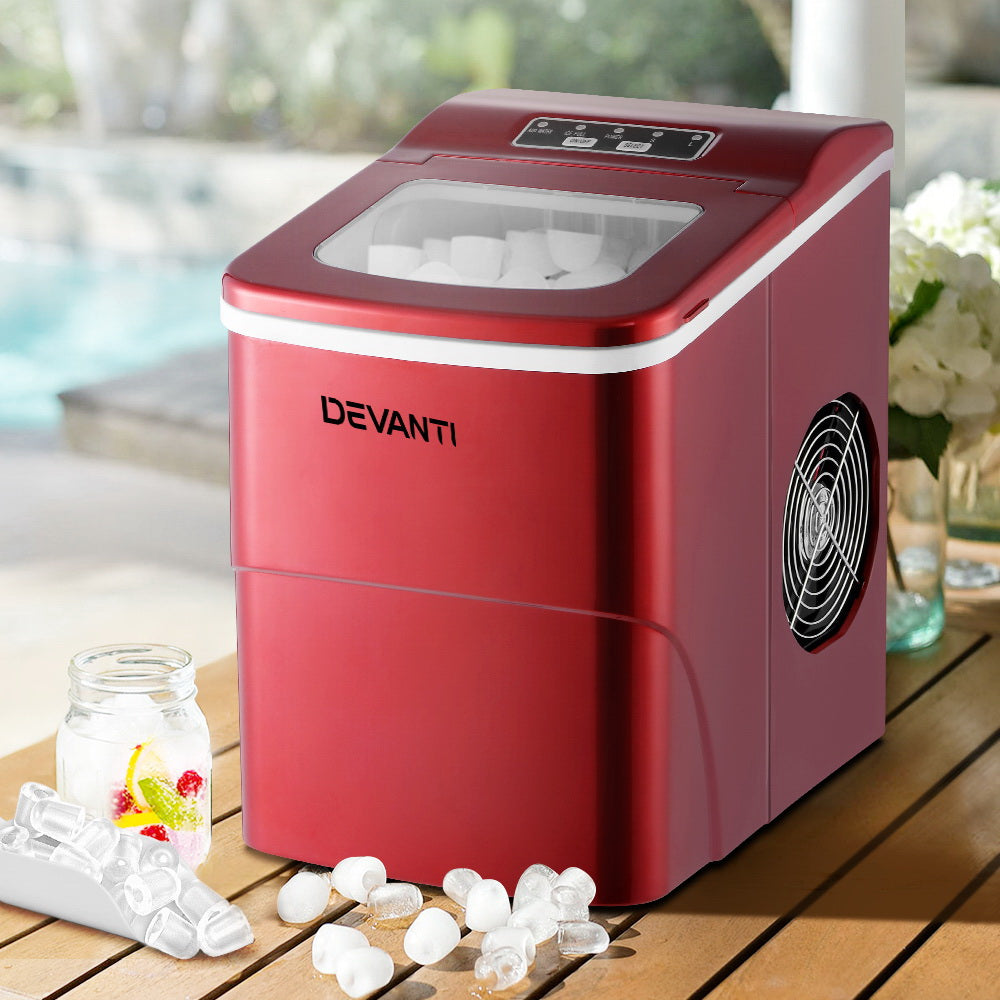 DEVANTi Portable Ice Cube Maker Machine 2L Home Bar Benchtop Easy Quick Red - Appliances > Kitchen Appliances