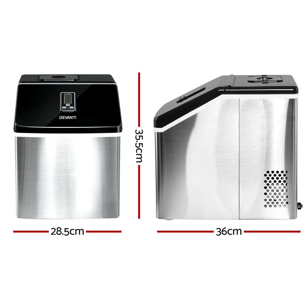 DEVANTi 3.2L Portable Ice Cube Maker Cold Commercial Machine Stainless Steel - Appliances > Kitchen Appliances