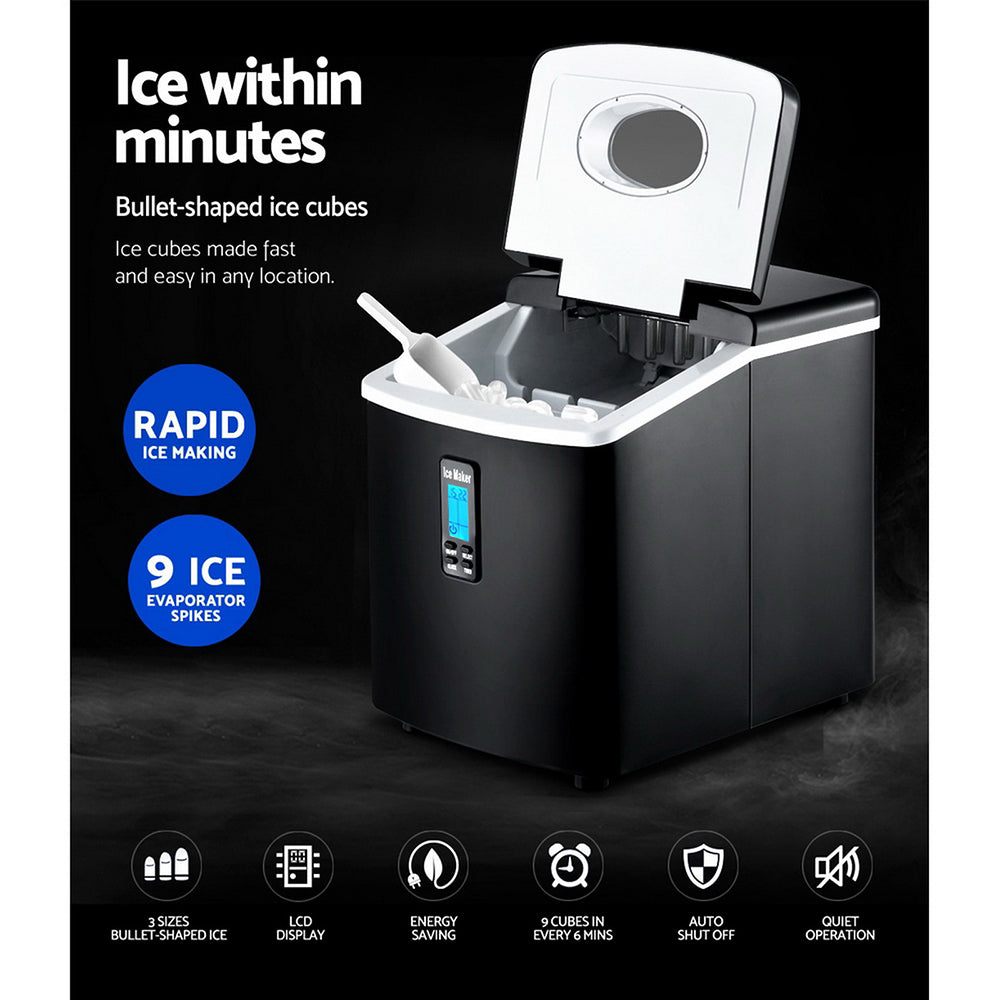 DEVANTI 3.2L Portable Ice Cube Maker Machine Benchtop Counter Black - Appliances > Kitchen Appliances