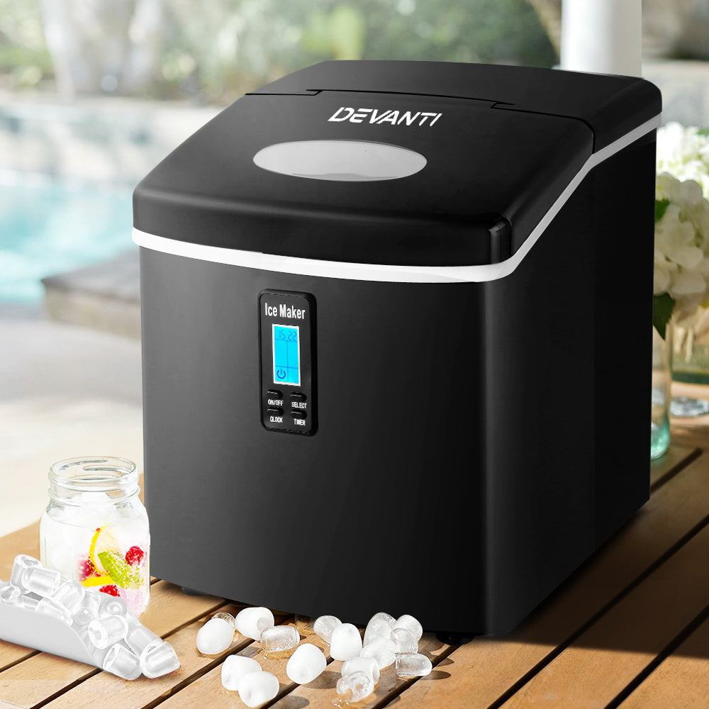 DEVANTI 3.2L Portable Ice Cube Maker Machine Benchtop Counter Black - Appliances > Kitchen Appliances