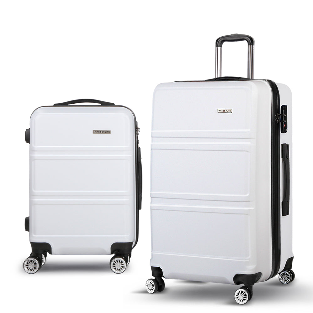 Wanderlite 2pc Luggage Trolley Set Suitcase Travel TSA Carry On Hard Case Lightweight White - Home & Garden > Travel