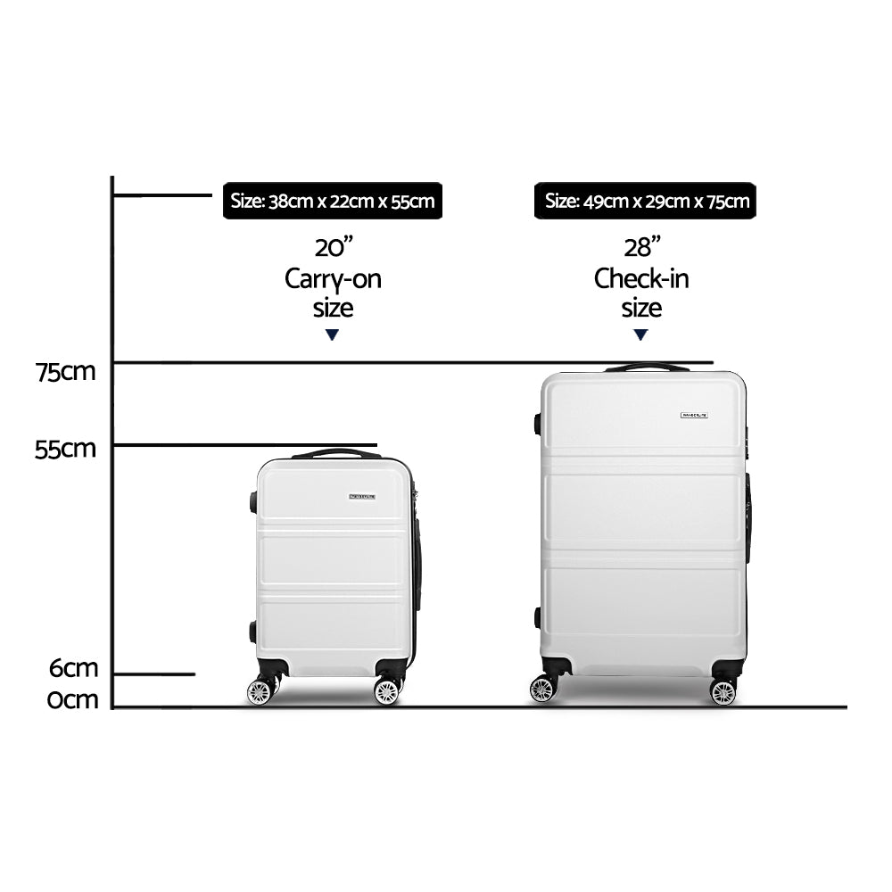 Wanderlite 2pc Luggage Trolley Set Suitcase Travel TSA Carry On Hard Case Lightweight White - Home & Garden > Travel