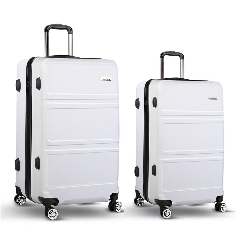 Wanderlite 2pc Luggage Trolley Set Suitcase Travel TSA Carry On Hard Case Lightweight White - Home & Garden > Travel