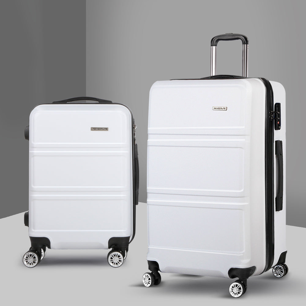 Wanderlite 2pc Luggage Trolley Set Suitcase Travel TSA Carry On Hard Case Lightweight White - Home & Garden > Travel