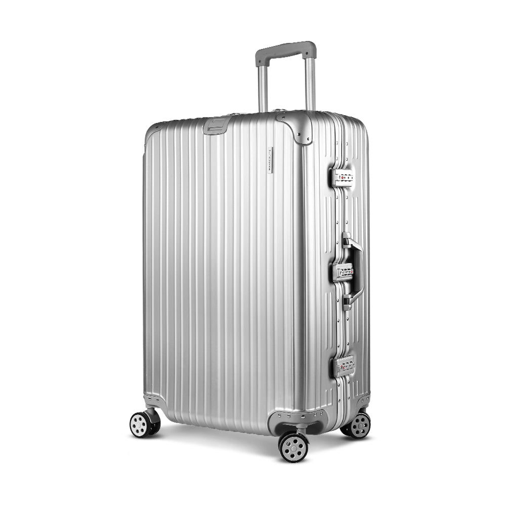 Wanderlite 28" Luggage Trolley Travel Suitcase Set TSA Carry On Lightweight Aluminum Silver - Home & Garden > Travel