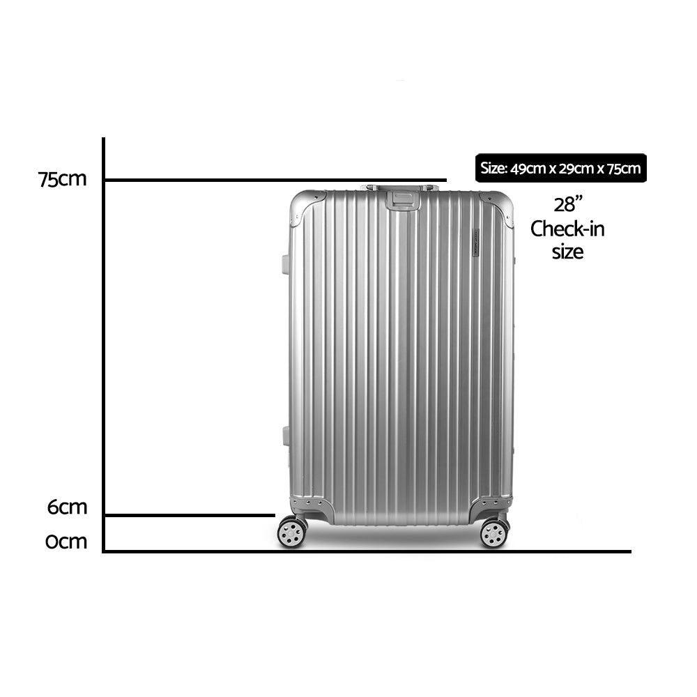 Wanderlite 28" Luggage Trolley Travel Suitcase Set TSA Carry On Lightweight Aluminum Silver - Home & Garden > Travel