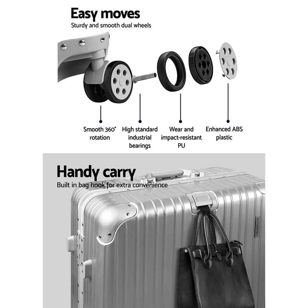 Wanderlite 28" Luggage Trolley Travel Suitcase Set TSA Carry On Lightweight Aluminum Silver - Home & Garden > Travel