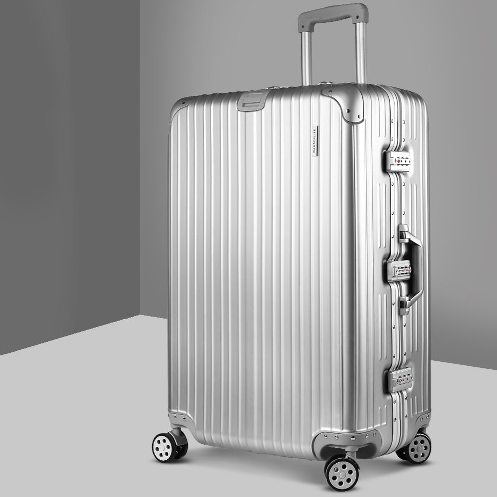 Wanderlite 28" Luggage Trolley Travel Suitcase Set TSA Carry On Lightweight Aluminum Silver - Home & Garden > Travel