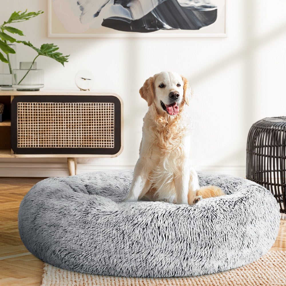 i.Pet Pet Bed Dog Cat 90cm Large Calming Soft Plush Charcoal - Pet Care > Dog Supplies