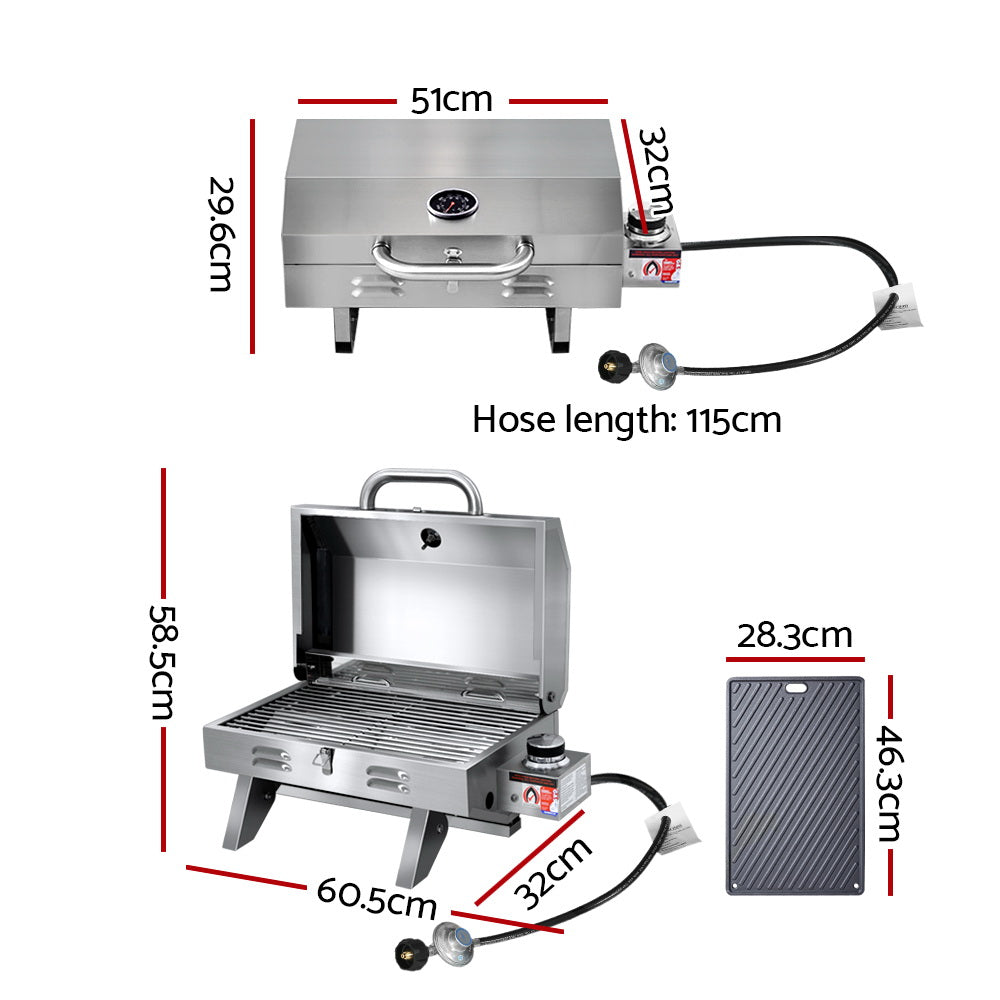 Grillz Portable Gas BBQ Grill with Double Sided Plate - Home & Garden > BBQ