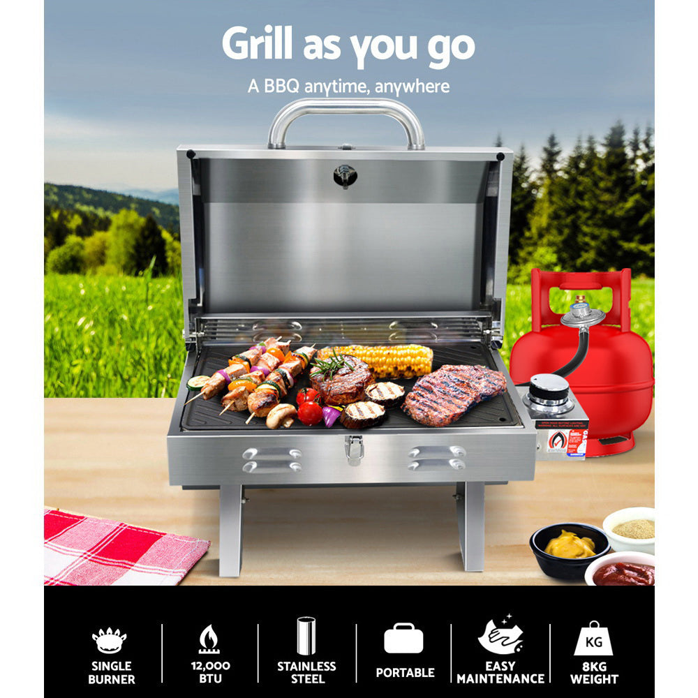 Grillz Portable Gas BBQ Grill with Double Sided Plate - Home & Garden > BBQ