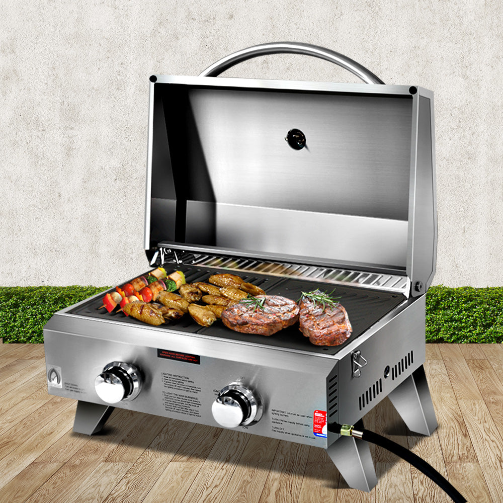 Grillz Portable Gas BBQ Grill 2 Burners with Double Sided Plate - Home & Garden > BBQ