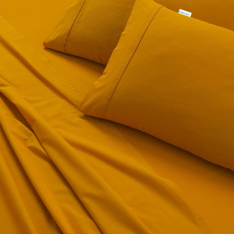 Elan Linen 100% Egyptian Cotton Vintage Washed 500TC Mustard 50 cm Deep Mega King Bed Sheets Set - Home & Garden > Bedding