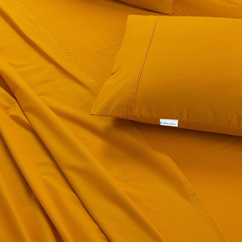 Elan Linen 100% Egyptian Cotton Vintage Washed 500TC Mustard 50 cm Deep Mega King Bed Sheets Set - Home & Garden > Bedding