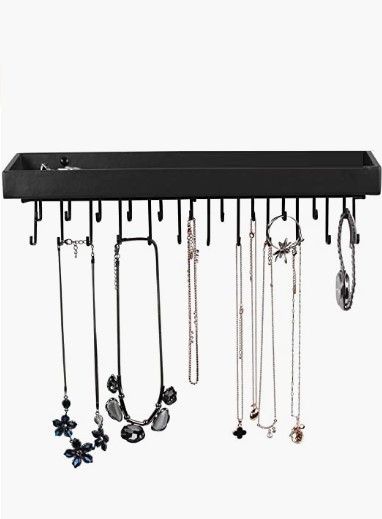 Wall Mount Hanging Jewellery Organiser Holder with 23 Hooks (Black) - Home & Garden > Storage