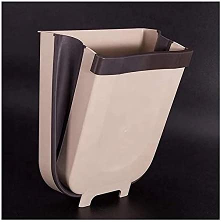 Hanging Trash Can Collapsible Small Garbage Waste Bin for Kitchen Cabinet Door (Beige) - Home & Garden > Kitchen Bins