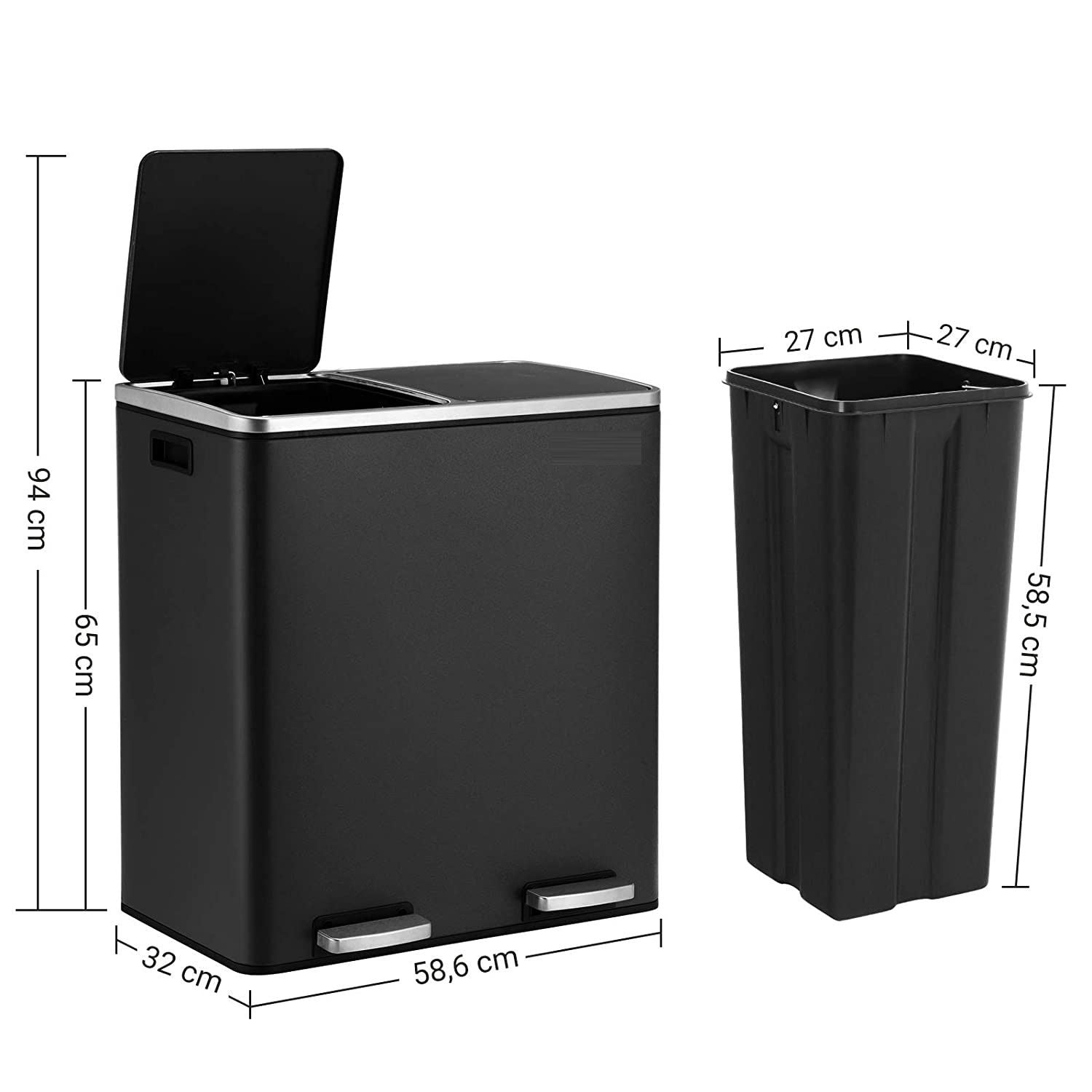 Kitchen Dual Recycling Bin 30L, Black - Home & Garden > Home & Garden Others