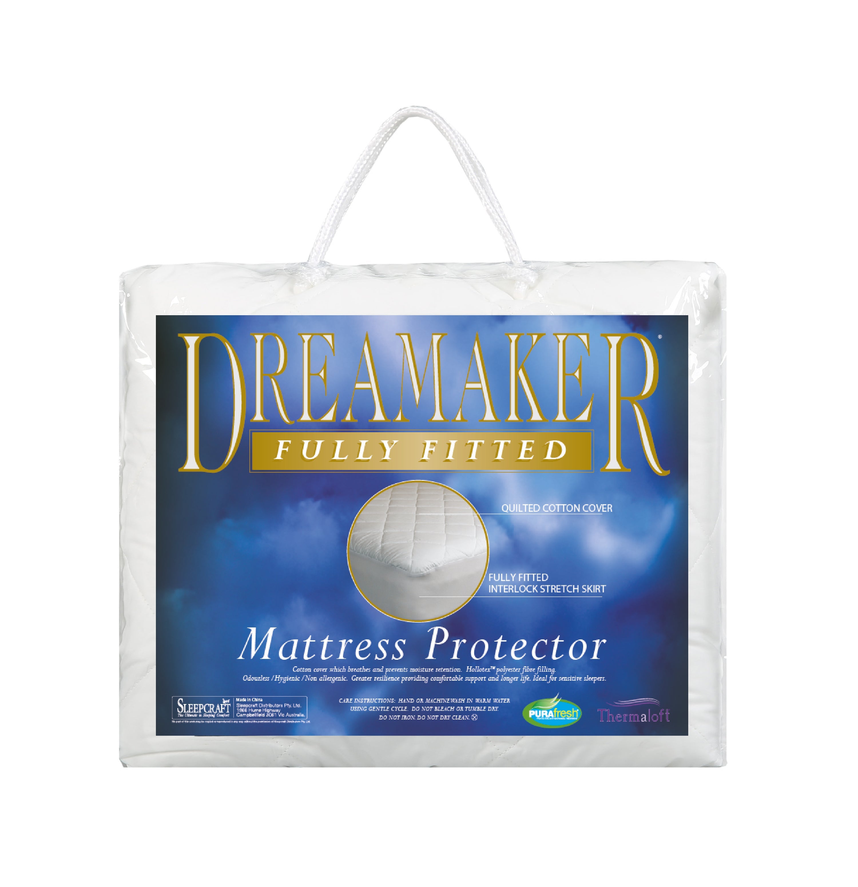 Dreamaker Thermaloft Cotton Covered Fitted Mattress Protector Single Bed - Home & Garden > Bedding