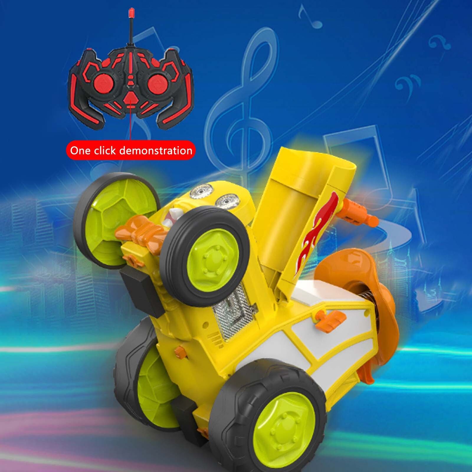 Yellow 360 Rotating Crazy Jumping Car with Light Music Remote Control RC Stunt Car AU - Baby & Kids > Ride on Cars, Go-karts & Bikes