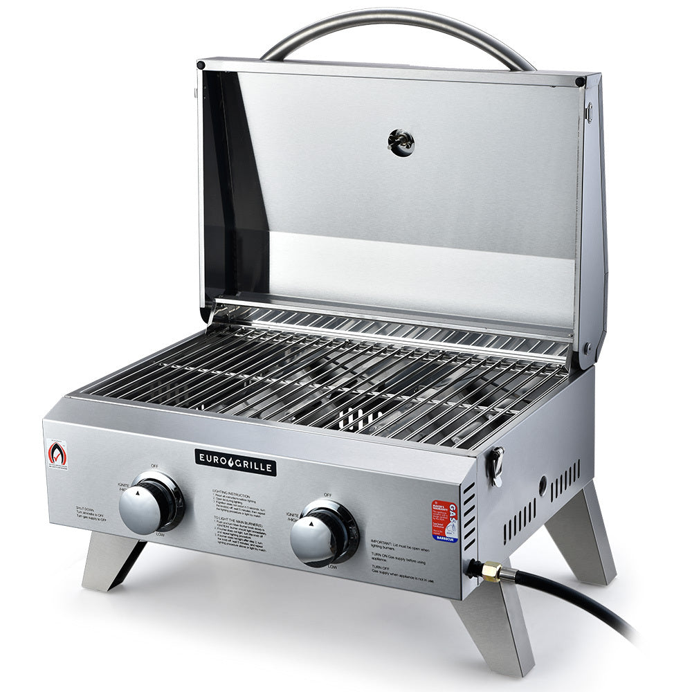 EUROGRILLE 2-Burner Stainless Steel Portable Gas BBQ Grill - Home & Garden > BBQ