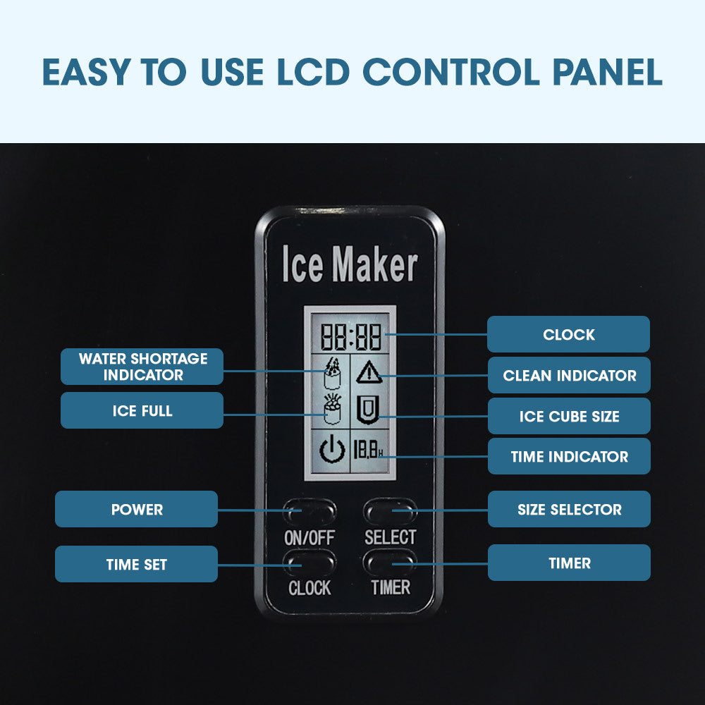 POLYCOOL 3.2L Portable Ice Cube Maker Machine Automatic with LCD Control Panel, Black - Appliances > Kitchen Appliances