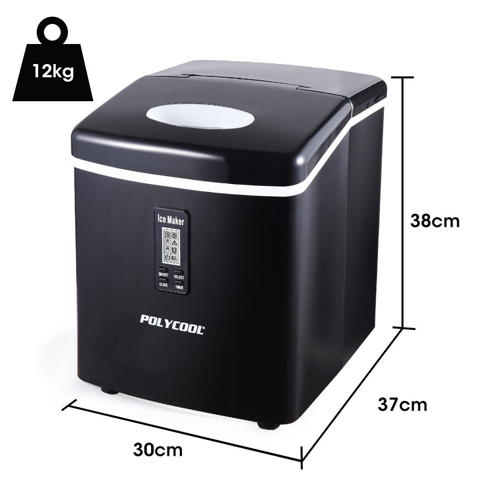 POLYCOOL 3.2L Portable Ice Cube Maker Machine Automatic with LCD Control Panel, Black - Appliances > Kitchen Appliances