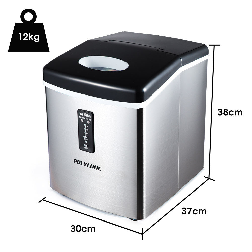 POLYCOOL 3.2L Electric Ice Cube Maker Portable Automatic Machine w/ Scoop, Silver - Appliances > Kitchen Appliances