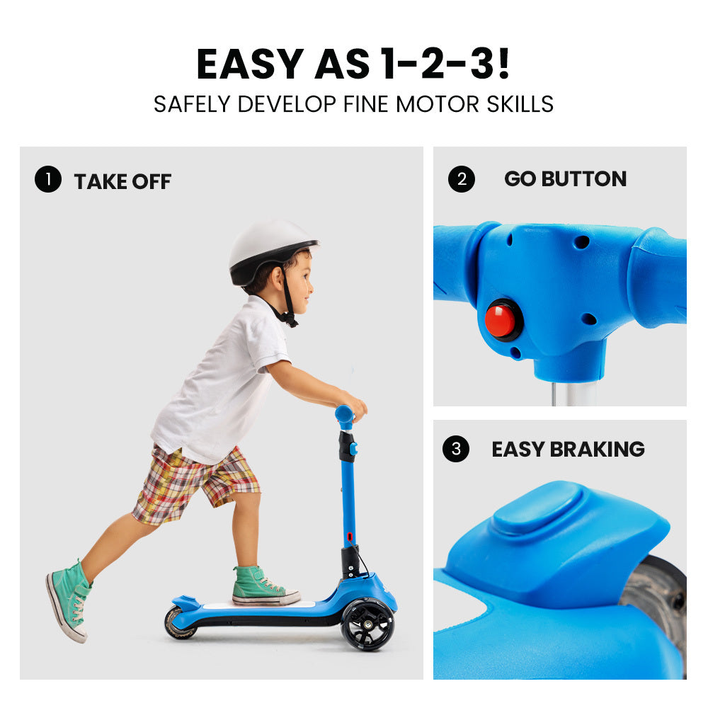 ROVO KIDS 3-Wheel Electric Scooter, Ages 3-8, Adjustable Height, Folding, Lithium Battery, Blue - Baby & Kids > Ride on Cars, Go-karts & Bikes