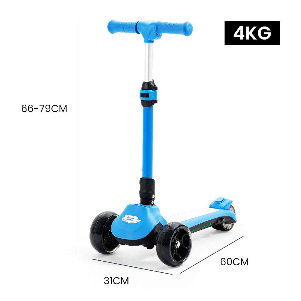 ROVO KIDS 3-Wheel Electric Scooter, Ages 3-8, Adjustable Height, Folding, Lithium Battery, Blue - Baby & Kids > Ride on Cars, Go-karts & Bikes