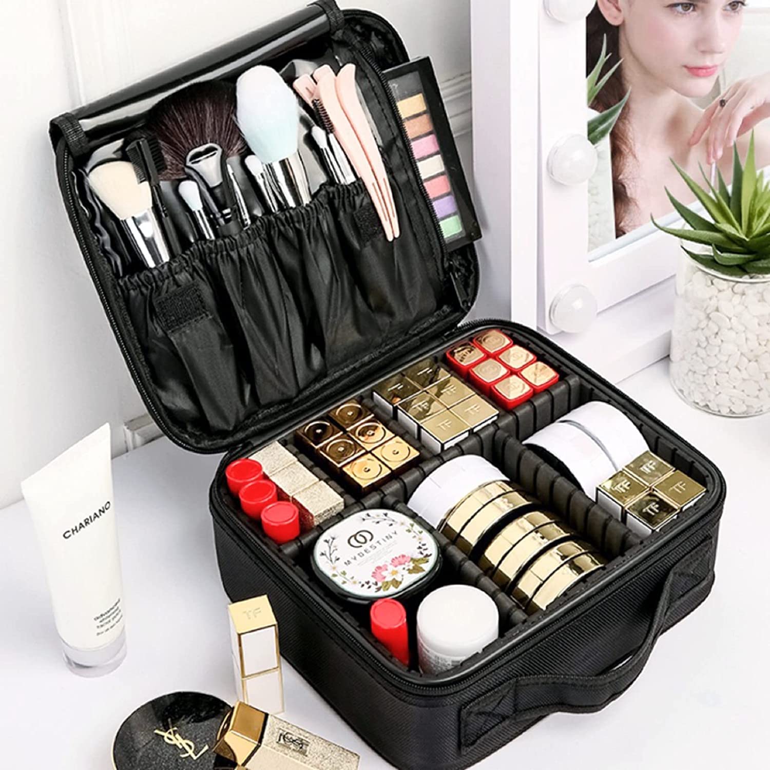 GOMINIMO Travel Makeup Bag with Adjustable Dividers (Black) GO-TMB-100-KB - Health & Beauty > Cosmetic Storage